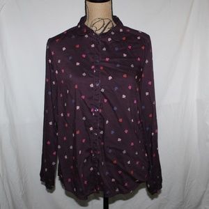 American Eagle Outfitters LS Blouse Leaves Buttons